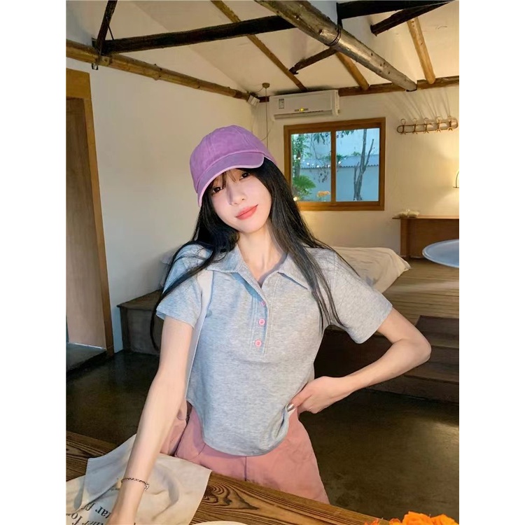 Áo Thun polo Ngắn Tay Dáng Ôm Thiết Kế Lệch Tà Thời Trang Mùa Hè Cho Nữ