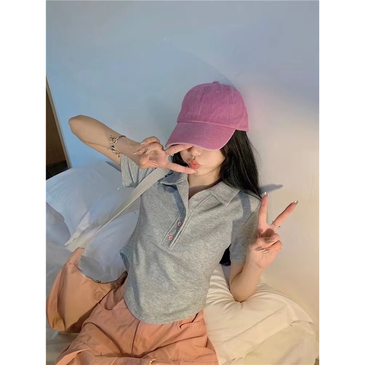 Áo Thun polo Ngắn Tay Dáng Ôm Thiết Kế Lệch Tà Thời Trang Mùa Hè Cho Nữ