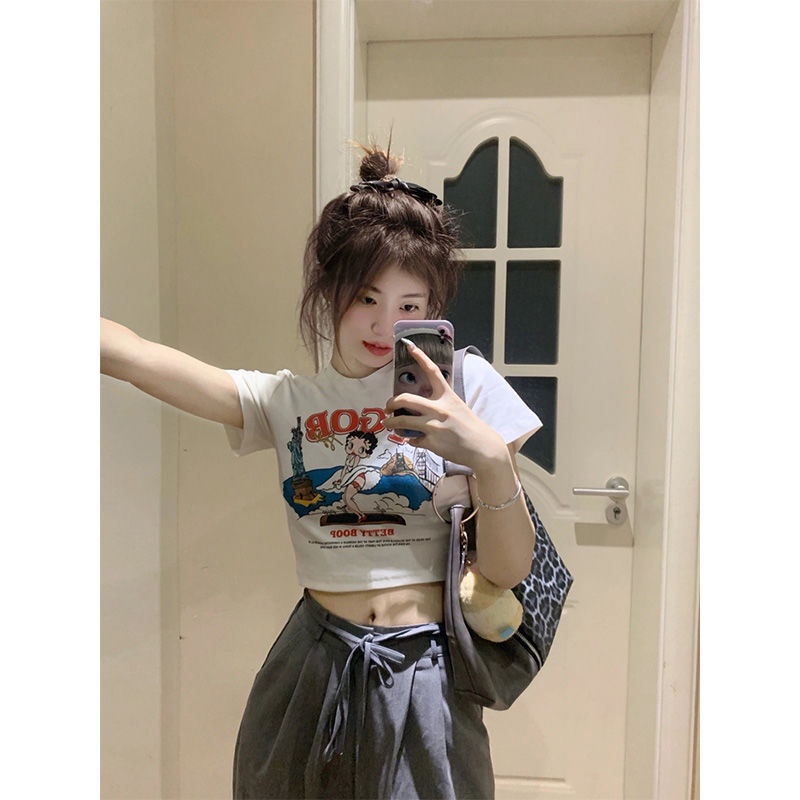 Áo Thun Nữ Ngắn Tay Hở Vai Phong Cách Mỹ Ngọt Ngào