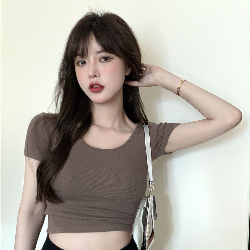 Áo Thun Tay Ngắn Màu Sắc Đơn Giản Phong Cách Harajuku Cho Nữ