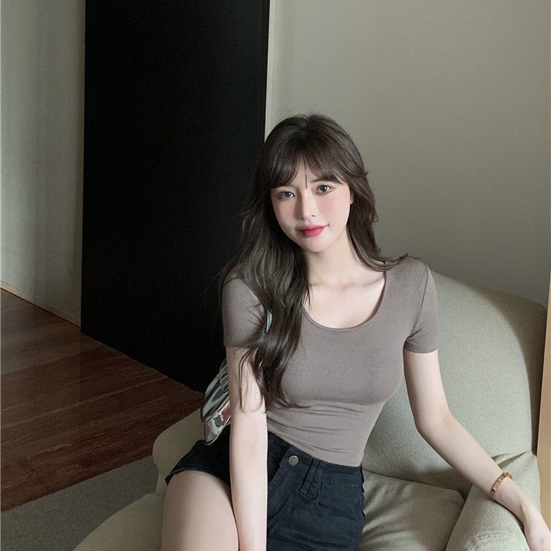 Áo Thun Tay Ngắn Màu Sắc Đơn Giản Phong Cách Harajuku Cho Nữ