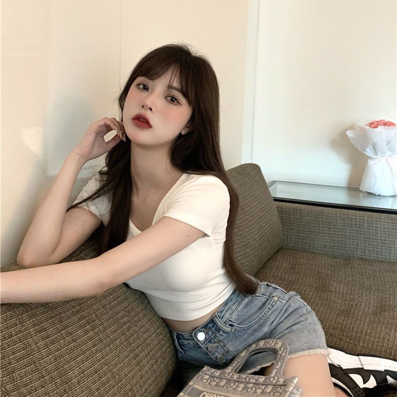 Áo Thun Tay Ngắn Màu Sắc Đơn Giản Phong Cách Harajuku Cho Nữ