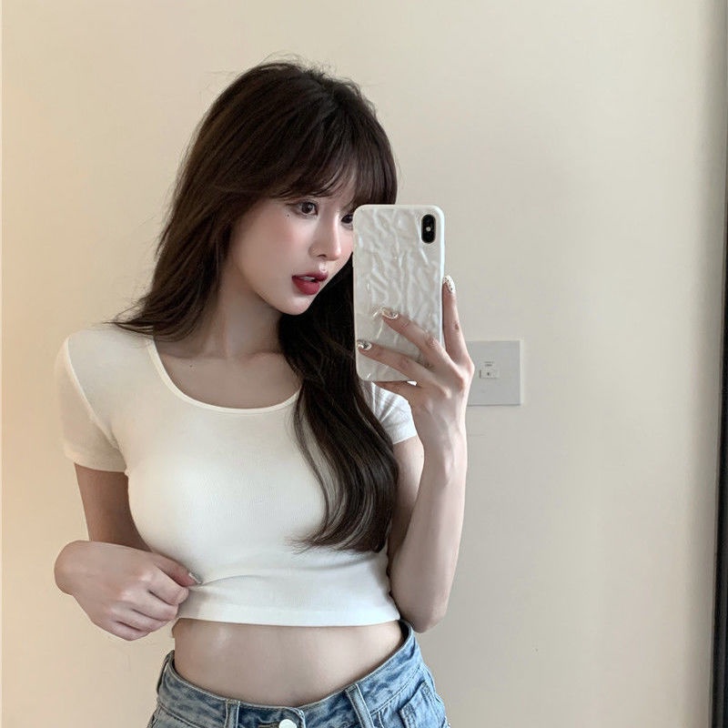 Áo Thun Tay Ngắn Màu Sắc Đơn Giản Phong Cách Harajuku Cho Nữ