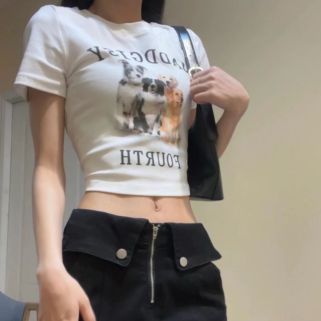 Áo Thun Ngắn Tay Trễ Vai Eo Cao Thời Trang Mùa Hè Cho Nữ