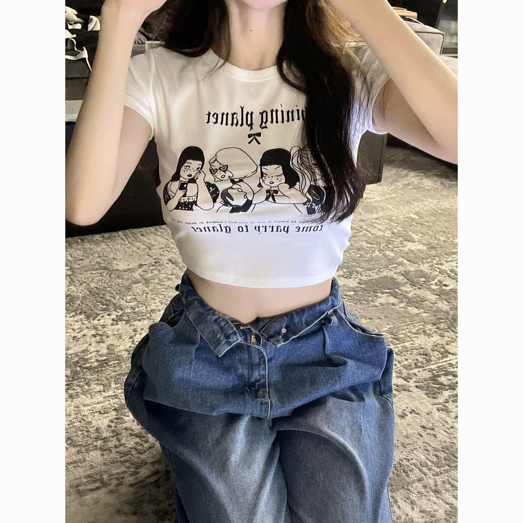 Áo Thun Tay Ngắn Hở Vai Dáng Ôm Phong Cách Mỹ Thời Trang Mùa Hè Cho Nữ