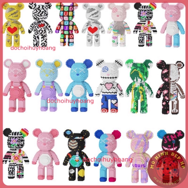 Đồ chơi lắp ráp xếp hình 3D bearbrick gấu tim chữ cái phi hành gia ôm hoa xinz cao 45cm 47cm