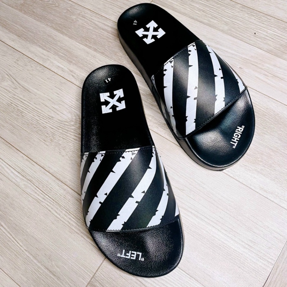 Dép nam quai ngang off white kẻ sọc đen trắng HOTTREND MÙA HÈ 2023