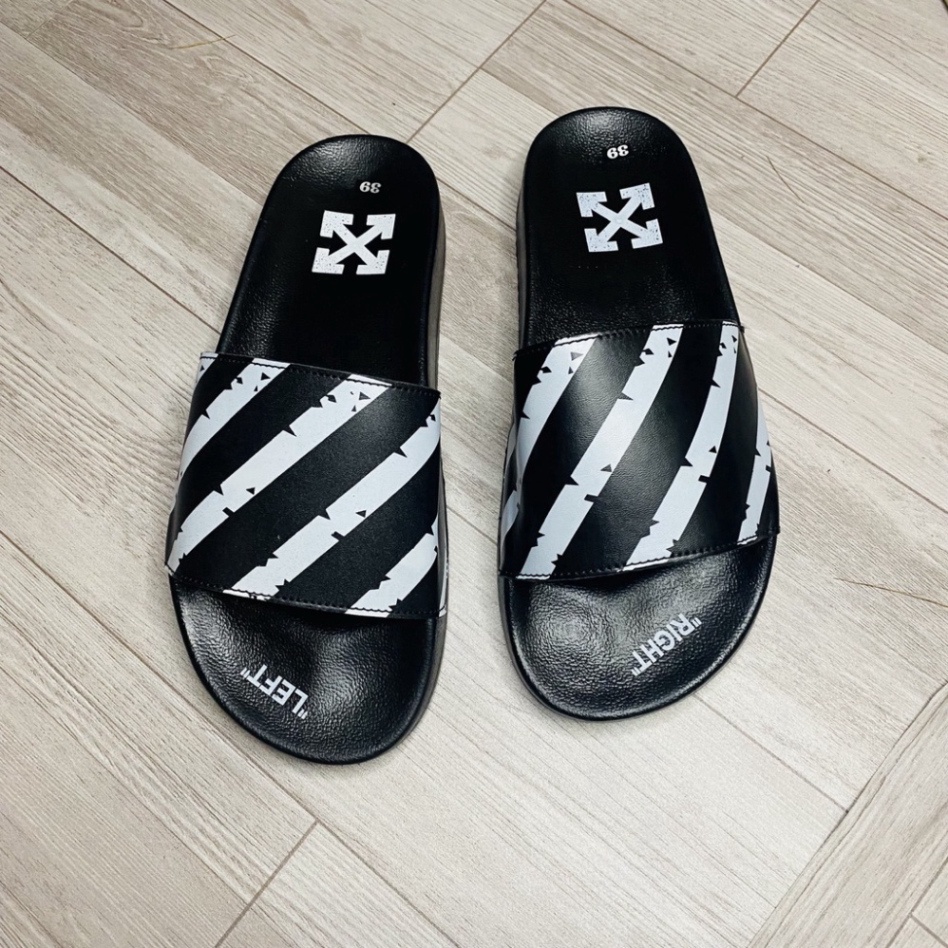 Dép nam quai ngang off white kẻ sọc đen trắng HOTTREND MÙA HÈ 2023