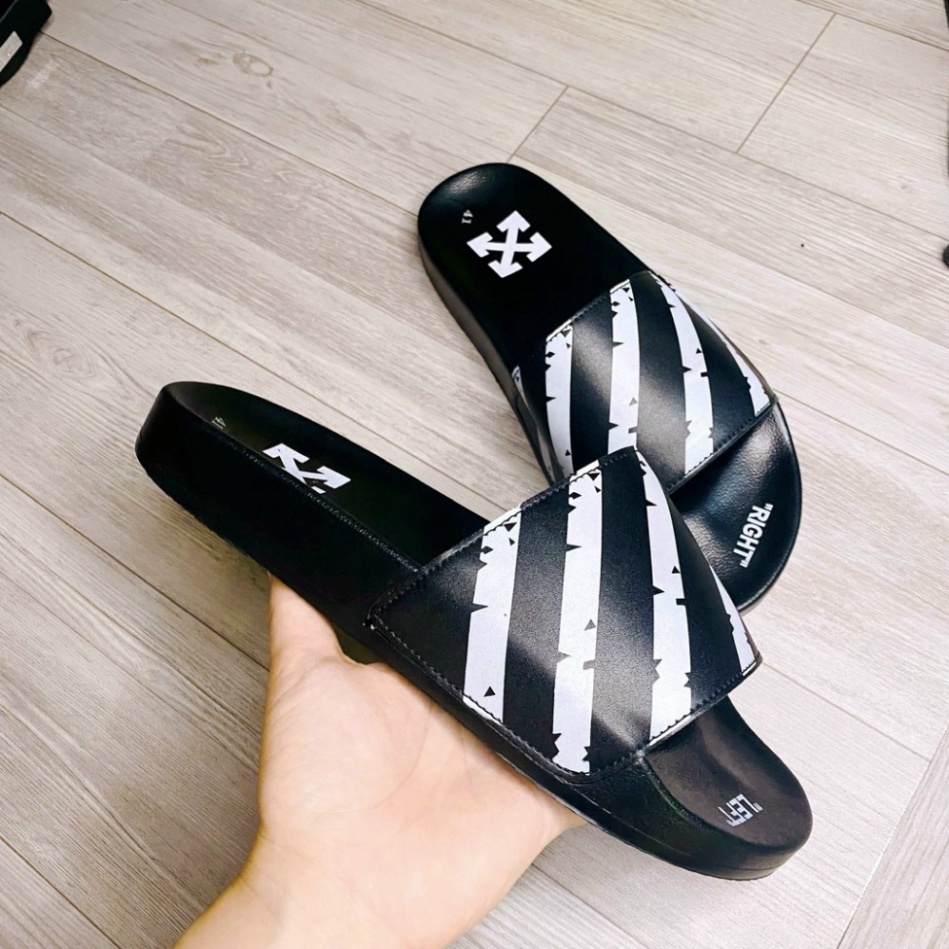 Dép nam quai ngang off white kẻ sọc đen trắng HOTTREND MÙA HÈ 2023