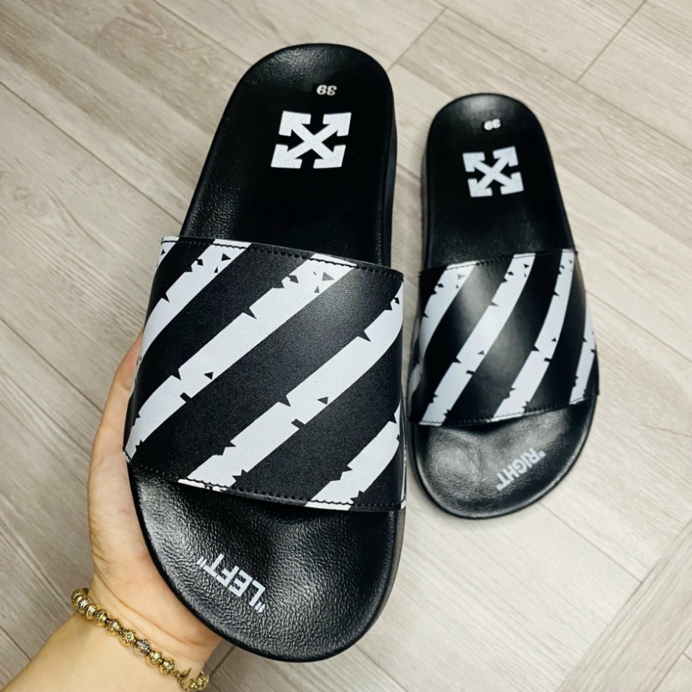 Dép nam quai ngang off white kẻ sọc đen trắng HOTTREND MÙA HÈ 2023