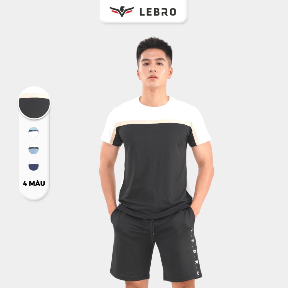 Set đồ nam, bộ đồ nam, bộ quần áo thể thao nam cổ tròn ngắn tay vải Coolmax chạy bộ đá bóng tập gym LEBRO BTT02A - Hàng 