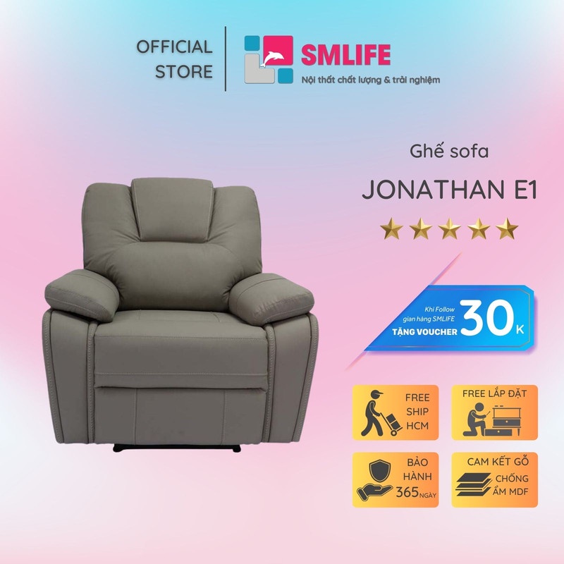Ghế sofa đơn ngã lưng thư giãn bằng điện sang trọng SMLIFE Jonathan E1 | D99 x R96 x C99cm | nâng hạ lưng ghế