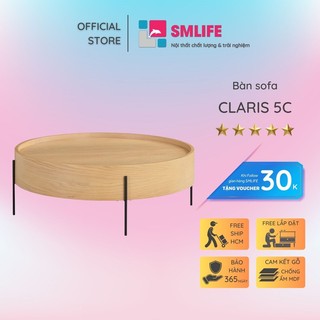 Bàn sofa tròn gỗ sồi sang trọng smlife claris 5c | d99,1 x r99,1 x c35,6cm | gỗ cao su và veneer sồi