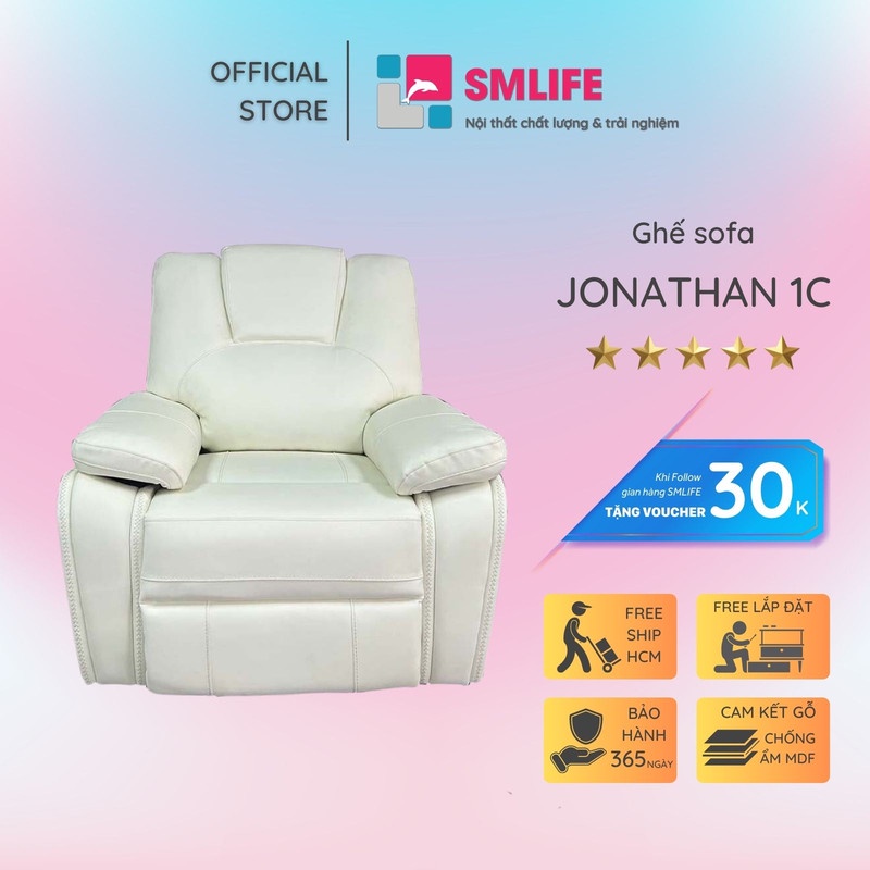 Ghế sofa đơn ngã lưng thư giãn sang trọng SMLIFE Jonathan 1C | D99 x R96 x C99cm | nâng hạ lưng ghế