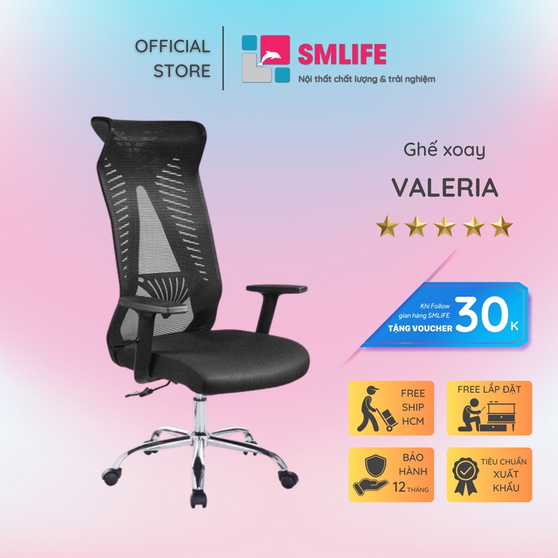 Ghế xoay nhân viên lưng cao bọc lưới SMLIFE Valeria