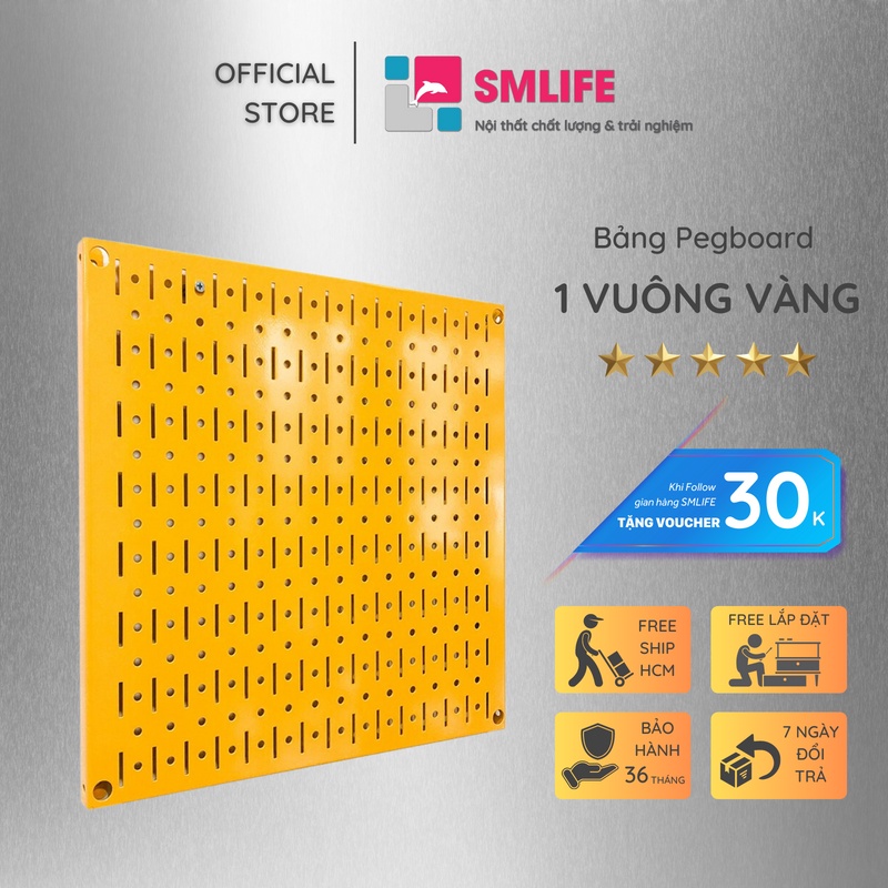 Bảng treo dụng cụ SMLIFE Pegboard vuông 40×40 – Vàng