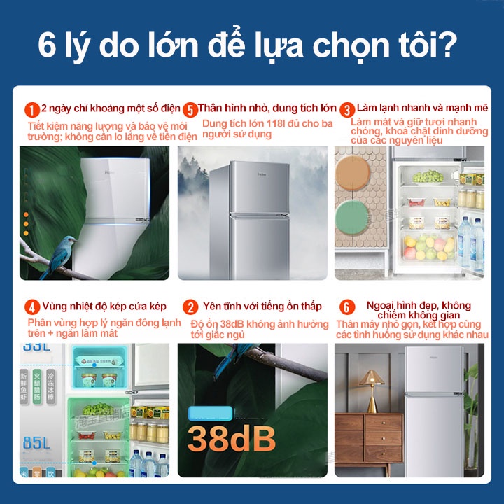 Tủ lạnh 2 ngăn 118 lít, Tủ Lạnh Mini ngăn đá và ngăn lạnh giữ đồ luôn tươi mới, Tủ Nhỏ gọn dung tích lớn