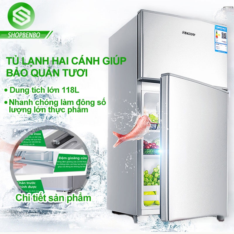 Tủ lạnh 2 ngăn 118 lít, Tủ Lạnh Mini ngăn đá và ngăn lạnh giữ đồ luôn tươi mới, Tủ Nhỏ gọn dung tích lớn
