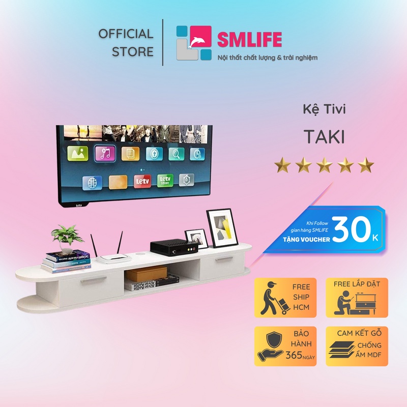 Kệ tivi gỗ treo tường phòng khách SMLIFE Taki