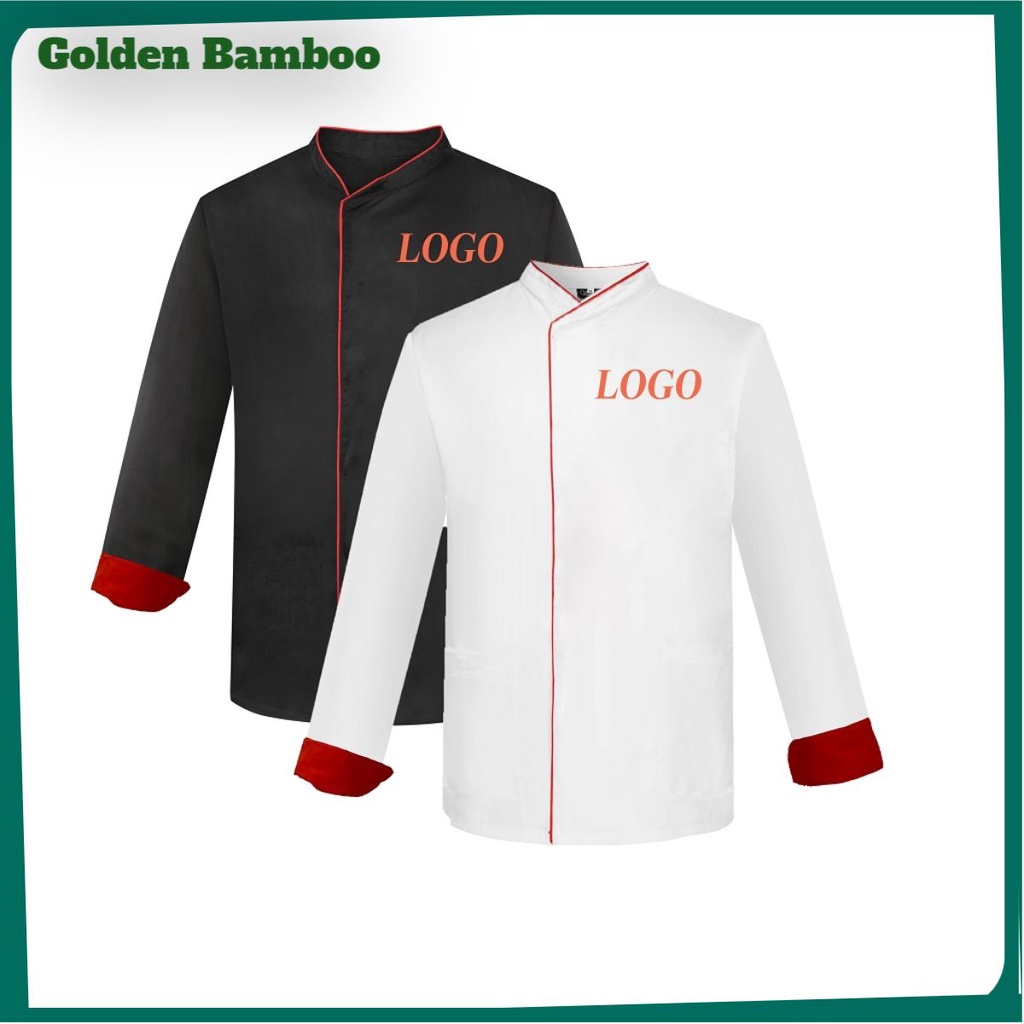 Áo làm bếp 2 màu trắng và đen Golden Bamboo dành cho các đầu bếp - nhận in ấn thêu thiết kế logo tem nhãn hiệu