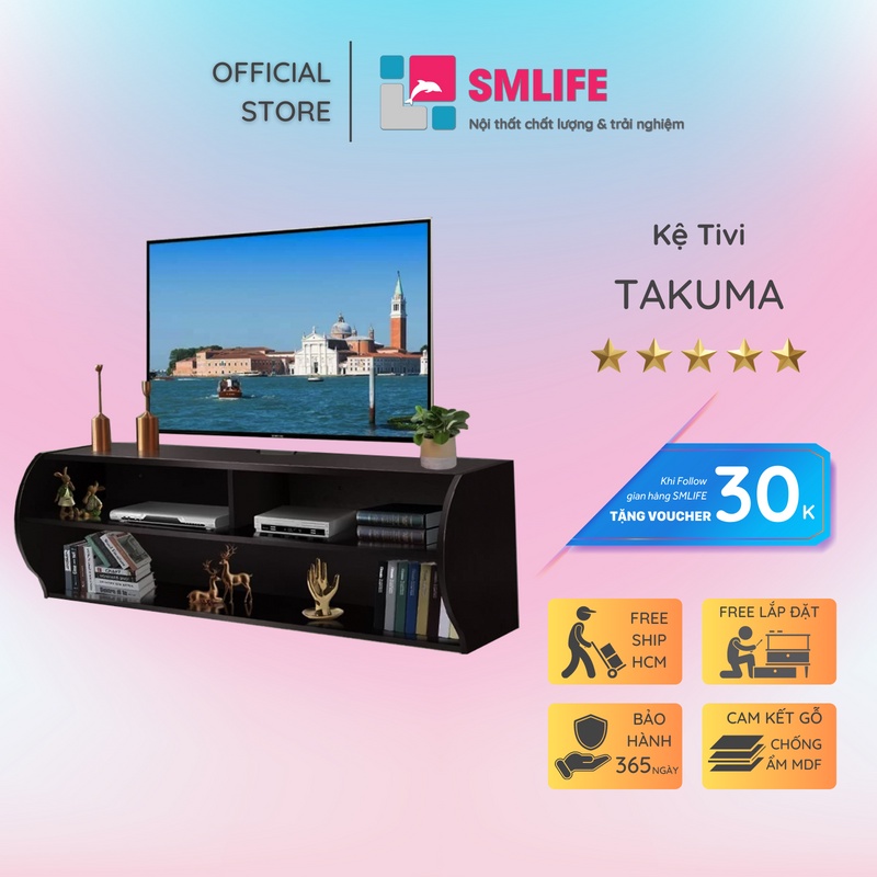 Kệ tivi gỗ treo tường phòng khách SMLIFE Takuma