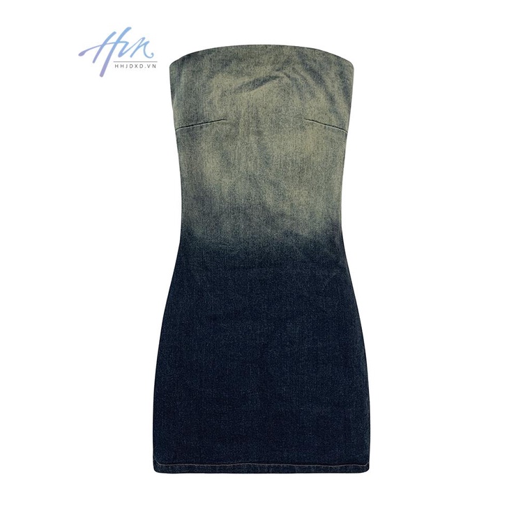 Đầm Denim Ôm Ngực Màu Gradient Thời Trang Mùa Hè Dành Cho Nữ