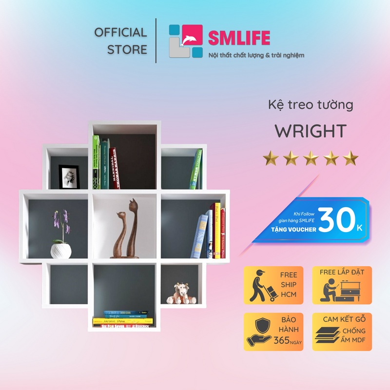 Kệ gỗ trang trí trưng bày hiện đại SMLIFE Wright