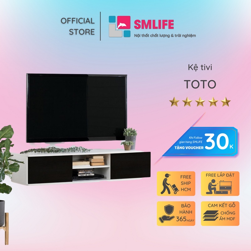 Kệ tivi gỗ treo tường phòng khách SMLIFE Toto