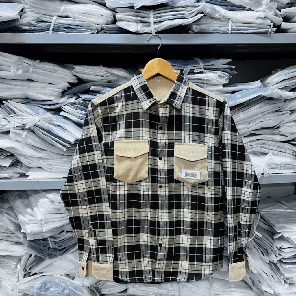 Áo Sơ Mi Nam Caro Phối Túi Ngực Vải Nhung Tăm Form Chuẩn Thời Trang Hot Trend NEW UNISEX