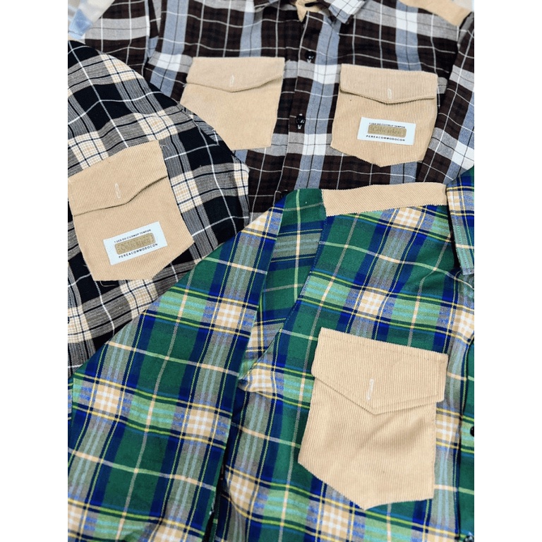 Áo Sơ Mi Nam Caro Phối Túi Ngực Vải Nhung Tăm Form Chuẩn Thời Trang Hot Trend NEW UNISEX