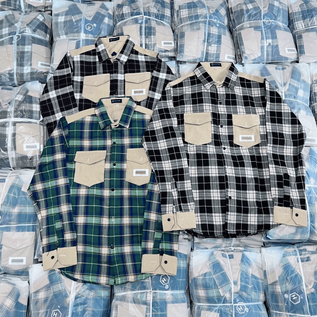 Áo Sơ Mi Nam Caro Phối Túi Ngực Vải Nhung Tăm Form Chuẩn Thời Trang Hot Trend NEW UNISEX