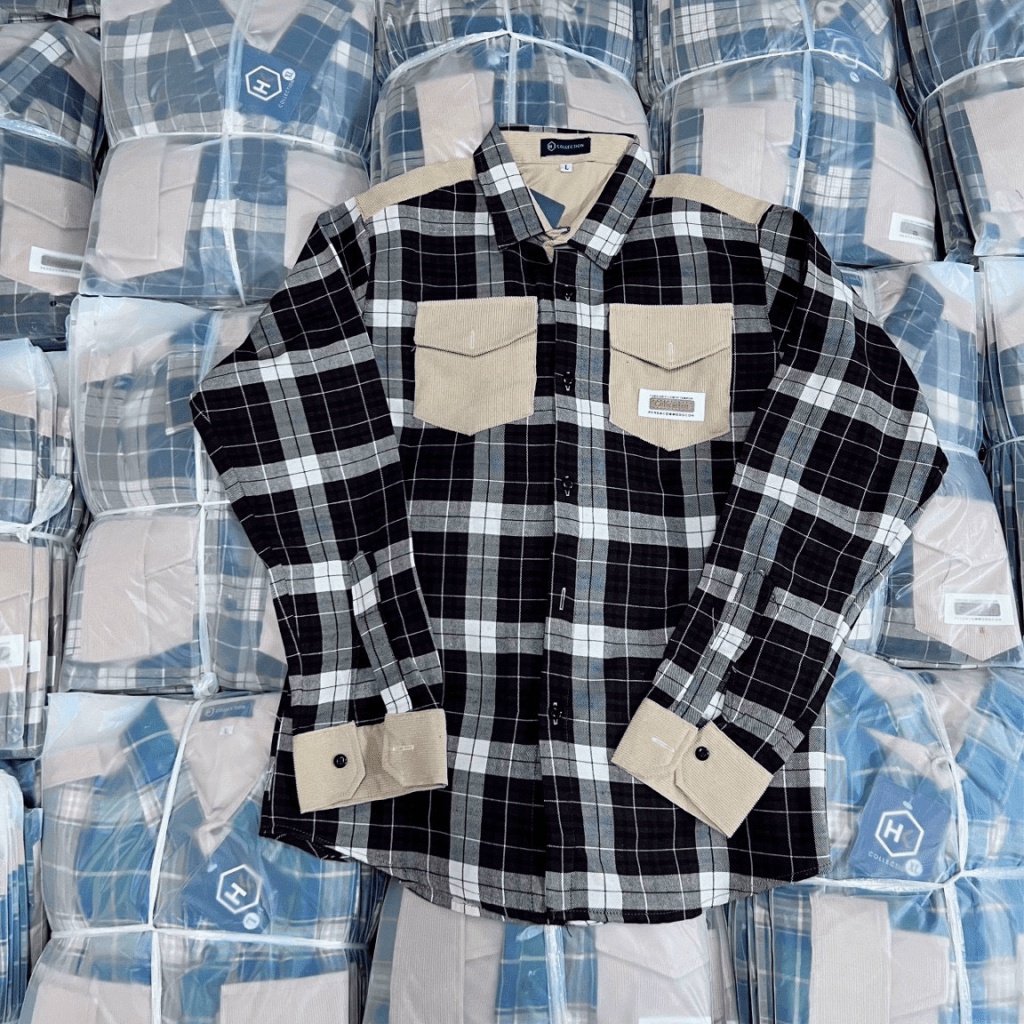 Áo Sơ Mi Nam Caro Phối Túi Ngực Vải Nhung Tăm Form Chuẩn Thời Trang Hot Trend NEW UNISEX