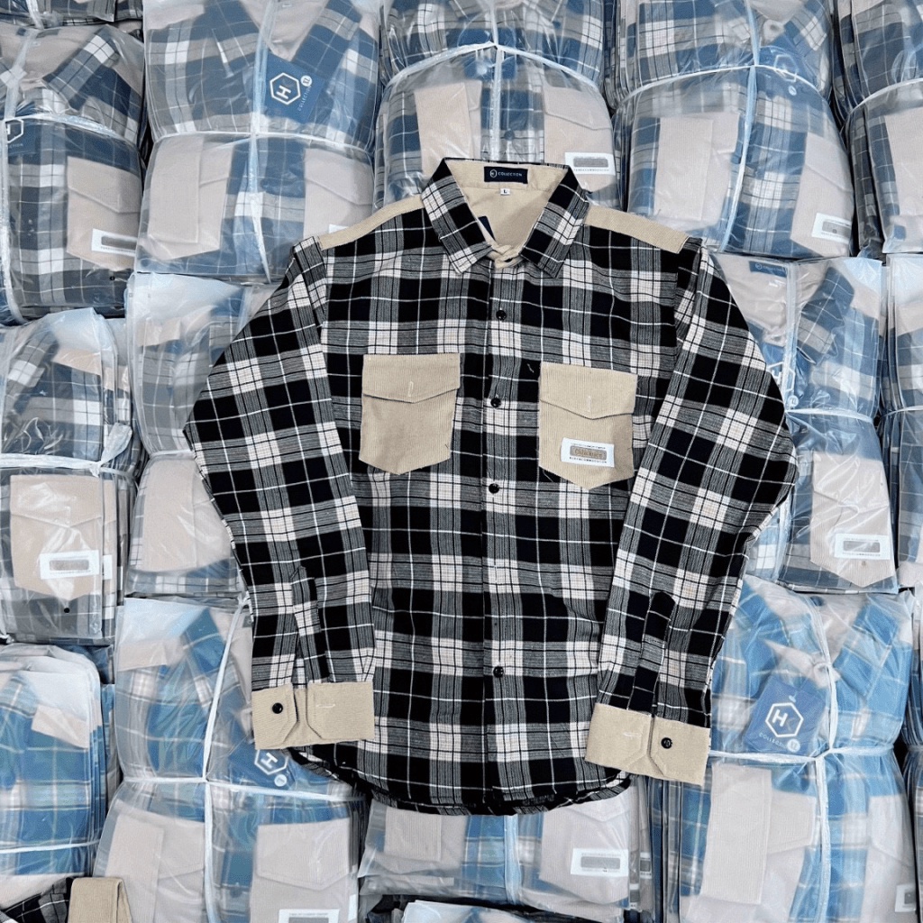 Áo Sơ Mi Nam Caro Phối Túi Ngực Vải Nhung Tăm Form Chuẩn Thời Trang Hot Trend NEW UNISEX