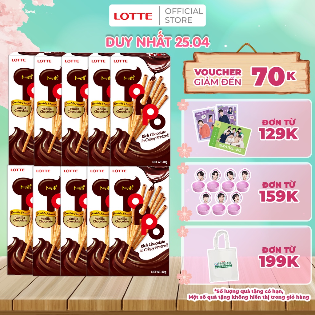 Combo 10 hộp Bánh que Toppo nhân sô cô la hương Vani 40 g (hộp)