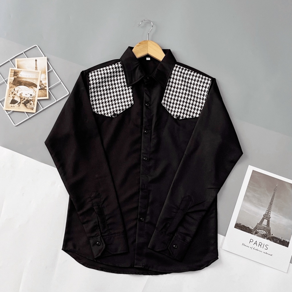 Áo Sơ Mi Nam Dài Tay Không Nhăn Loại Đẹp Phối Vai, Vải Kate Thái Cao Cấp Dáng Ôm Body Hàn Quốc NEW UNISEX