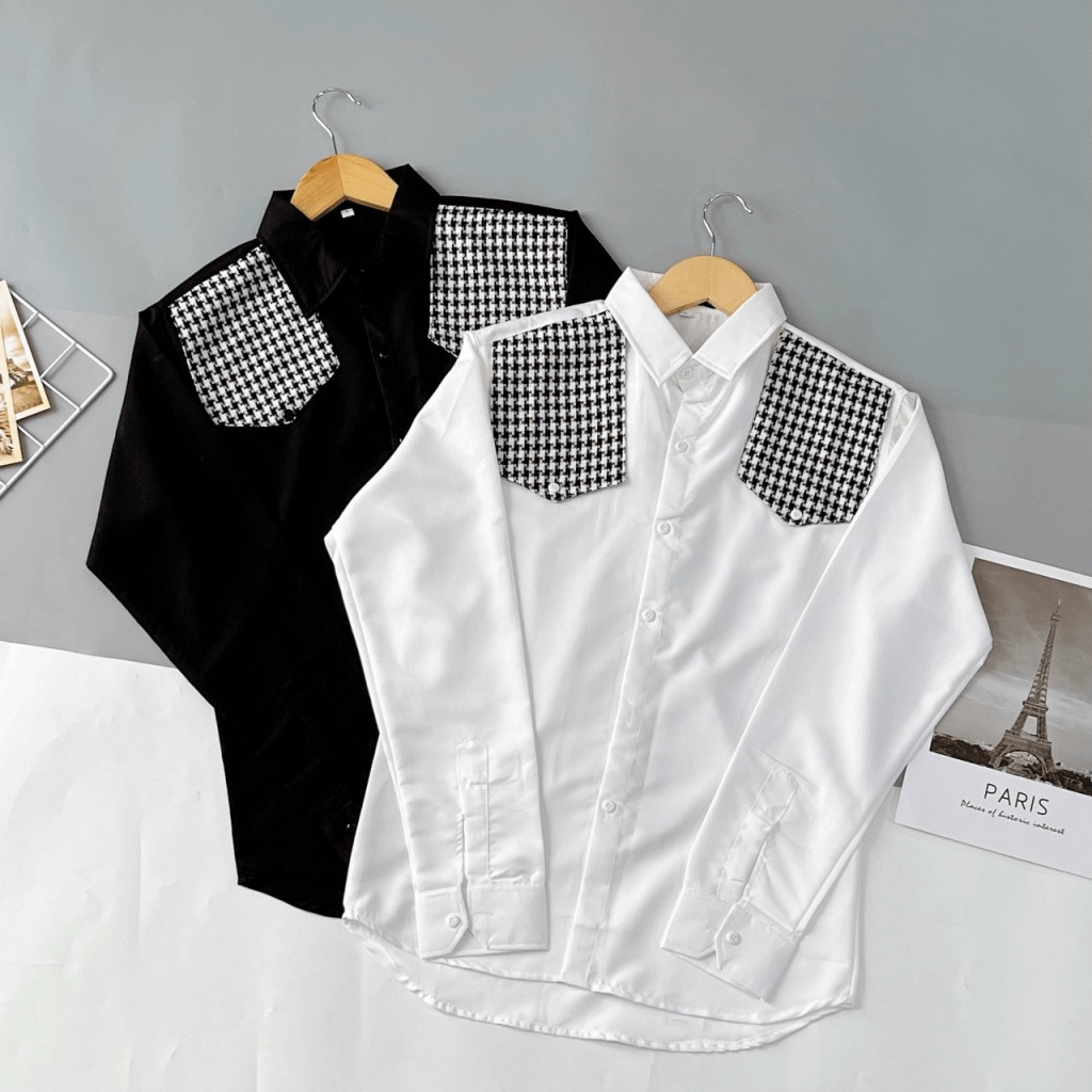 Áo Sơ Mi Nam Dài Tay Không Nhăn Loại Đẹp Phối Vai, Vải Kate Thái Cao Cấp Dáng Ôm Body Hàn Quốc NEW UNISEX