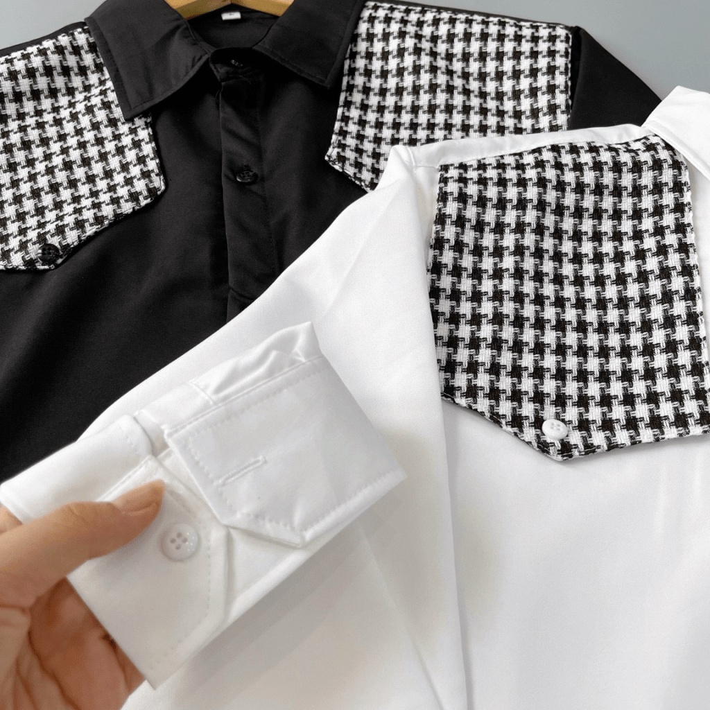 Áo Sơ Mi Nam Dài Tay Không Nhăn Loại Đẹp Phối Vai, Vải Kate Thái Cao Cấp Dáng Ôm Body Hàn Quốc NEW UNISEX