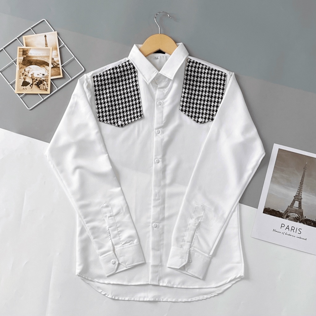 Áo Sơ Mi Nam Dài Tay Không Nhăn Loại Đẹp Phối Vai, Vải Kate Thái Cao Cấp Dáng Ôm Body Hàn Quốc NEW UNISEX