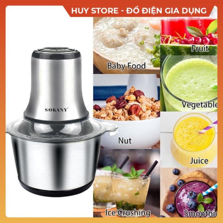 Máy xay thịt thực phẩm INOX SOKANY đa năng , Máy xay thực phẩm tươi khô sử dụng lưỡi dao thép xay đều nhiễm Huy Store