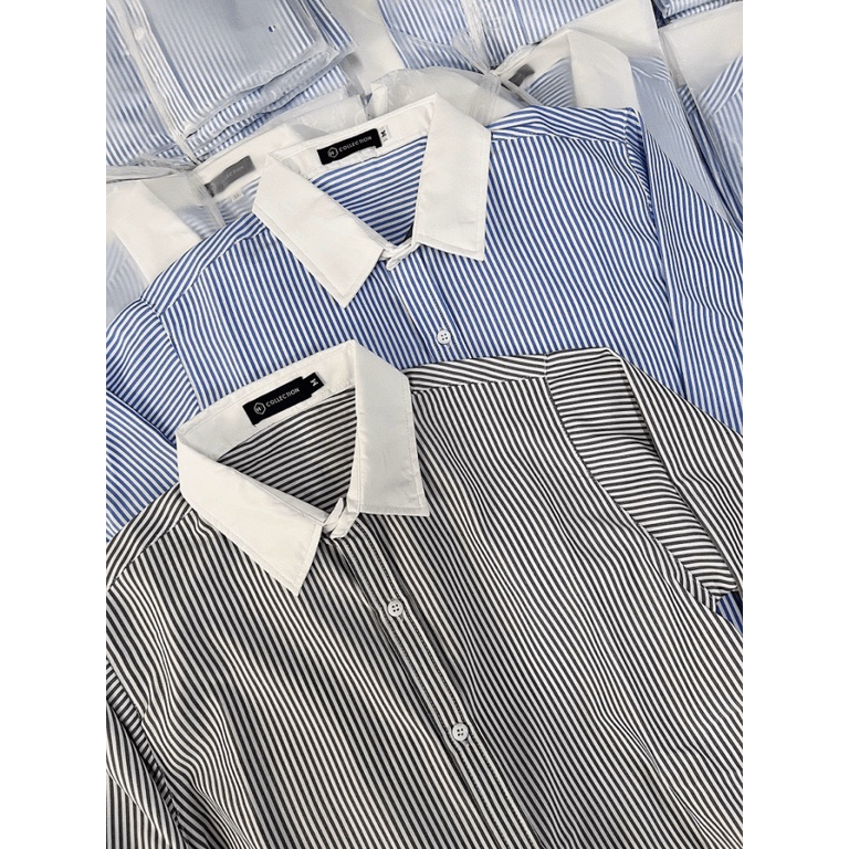 Áo Sơ Mi Nam Dài Tay Vải Kate Sọc Phối Cổ Tay Form Chuẩn Lịch Lãm NEW UNISEX