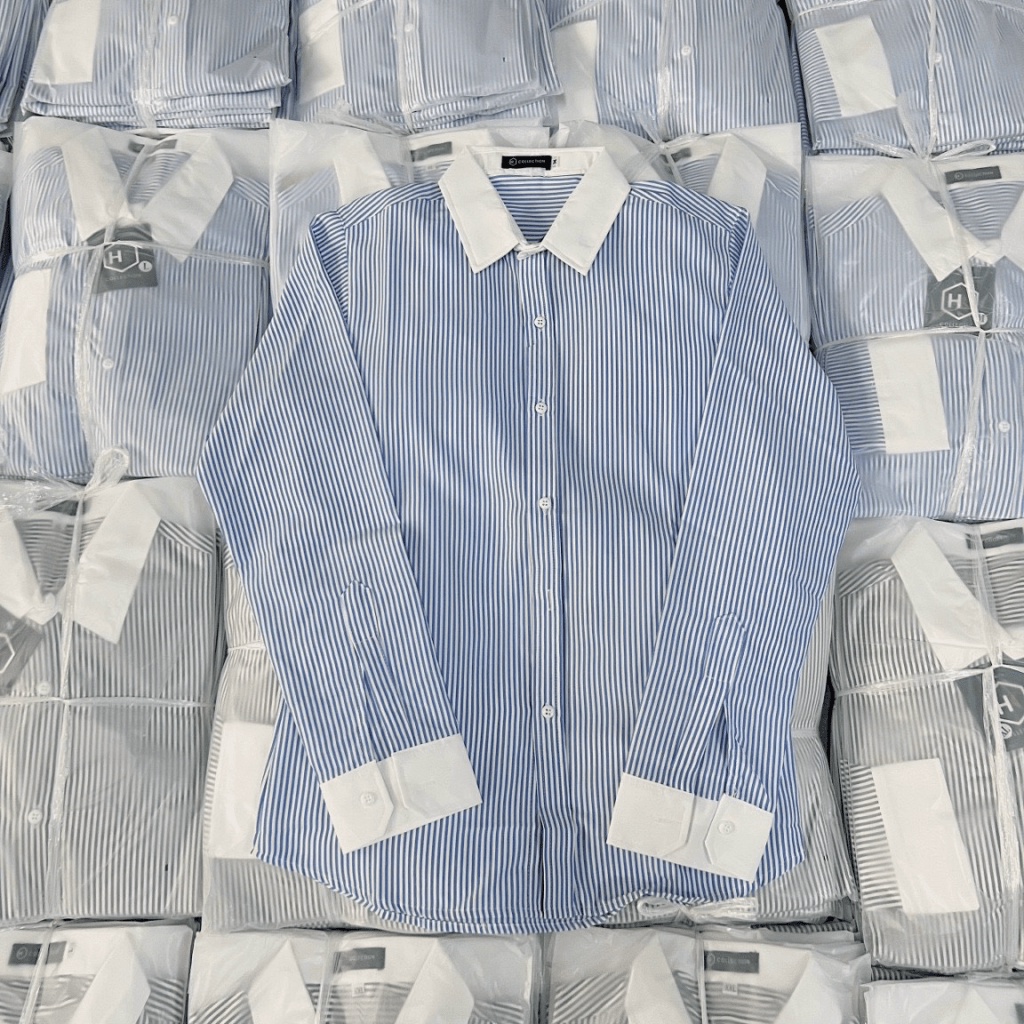 Áo Sơ Mi Nam Dài Tay Vải Kate Sọc Phối Cổ Tay Form Chuẩn Lịch Lãm NEW UNISEX