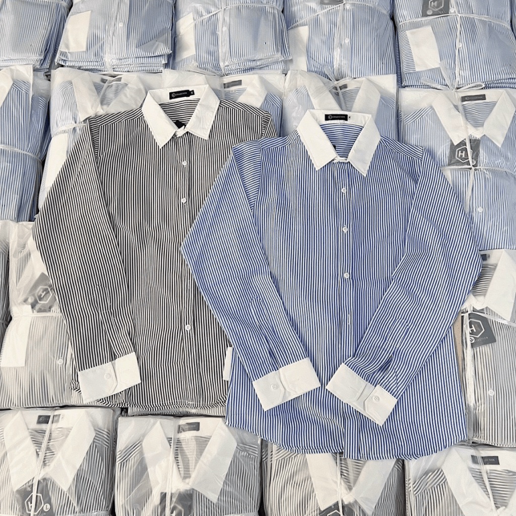 Áo Sơ Mi Nam Dài Tay Vải Kate Sọc Phối Cổ Tay Form Chuẩn Lịch Lãm NEW UNISEX