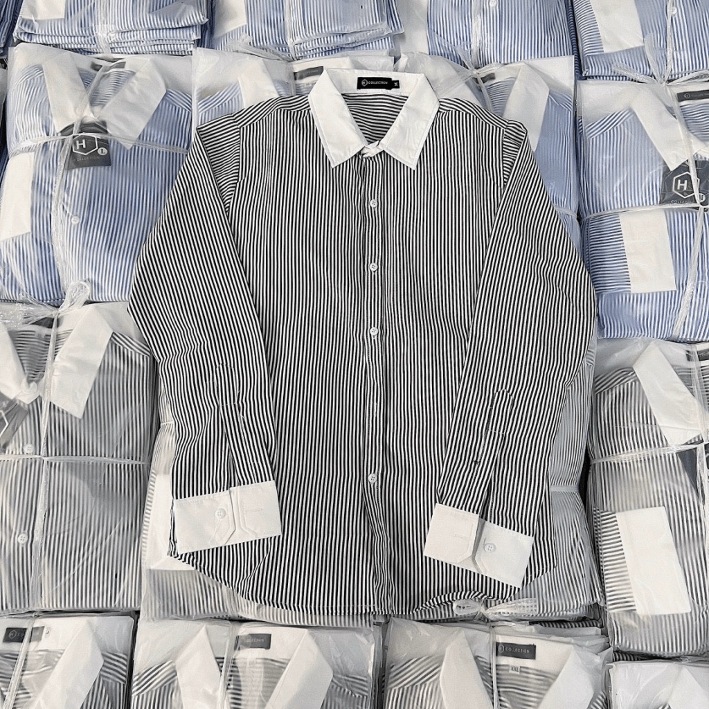 Áo Sơ Mi Nam Dài Tay Vải Kate Sọc Phối Cổ Tay Form Chuẩn Lịch Lãm NEW UNISEX