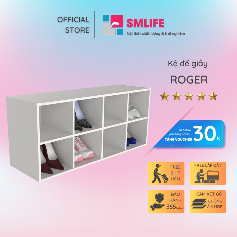 Kệ để giầy gỗ hiện đại SMLIFE Roger | Gỗ MDF dày 17mm chống ẩm | D100xR30xC40cm