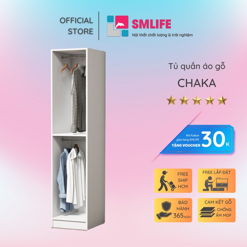 Tủ quần áo gỗ hiện đại SMLIFE Chaka | Gỗ MDF dày 17mm chống ẩm | D40xR45xC180cm