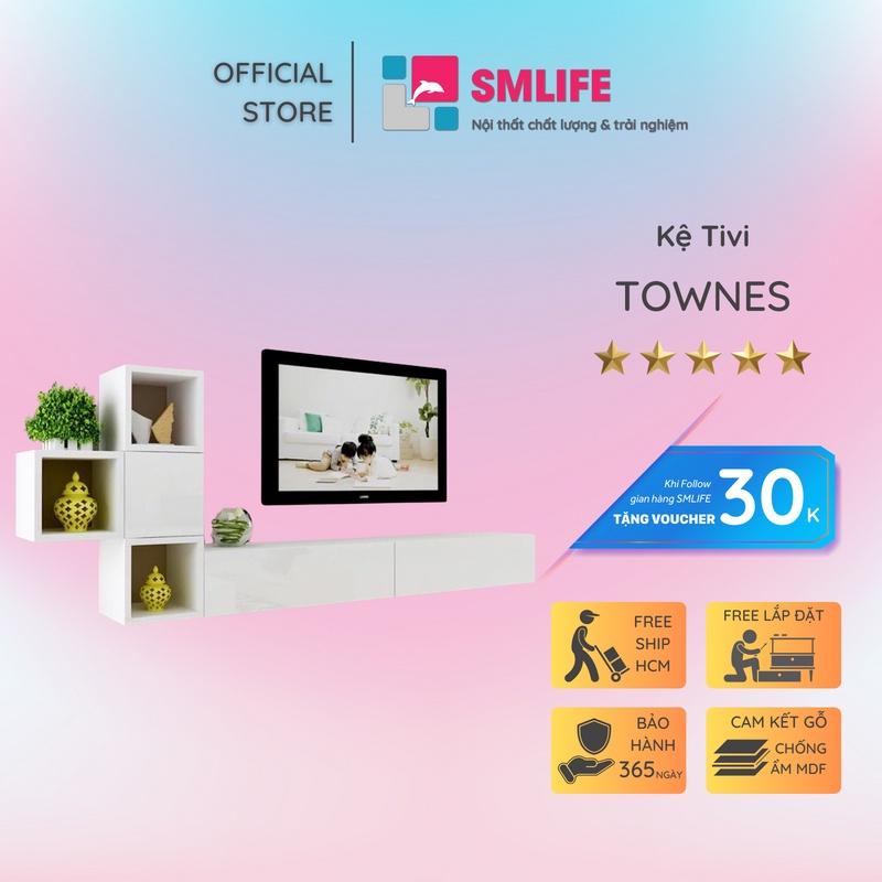 Kệ tivi treo tường hiện đại cho phòng khách SMLIFE Townes