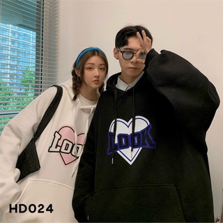 Áo Khoác Hoodies Nam Nữ In Hình Trái Tim Và chữ Look Có Hai Màu Đen Trắng Đẹp Truyền Thống Kyt_Fashion
