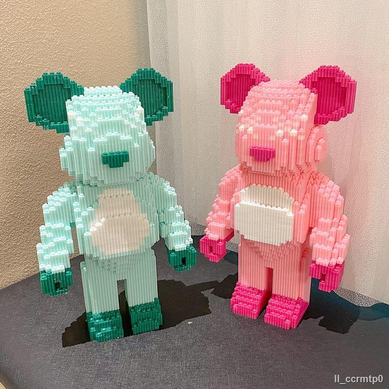 Tương thích với LEGO lưới không gian màu đỏ bạo lực gấu hạt nhỏ kim cương loạt khối xây dựng đồ chơi xếp hình cậu bé quà