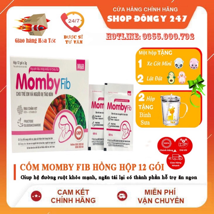 Cốm MOMBYFIB Hồng - Cốm vi sinh MOMBY FIB Hồng chống táo bón cho mẹ và bé ( hộp 12 gói)