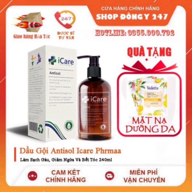 Dầu Gội Antisol Icare Pharma Dược Liệu Ph 6.5 Làm Sạch Gàu, Giảm Ngứa Và Bết Tóc 240ml